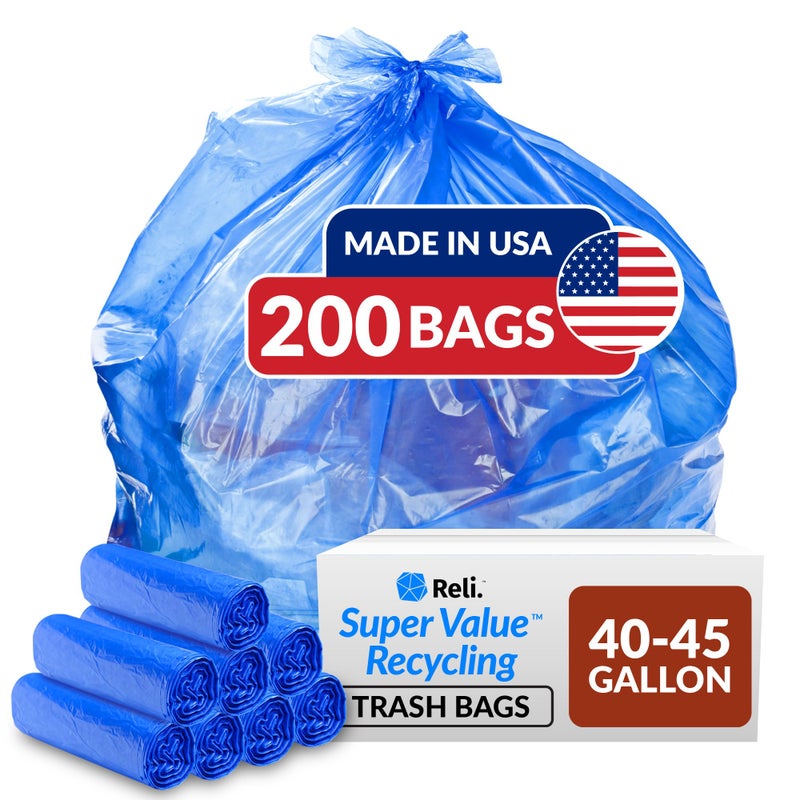 Reli. SuperValue 40-45 Gallon Recycling Bags | 200 Count | Blue Trash Bags | Made in the USA - Image 1